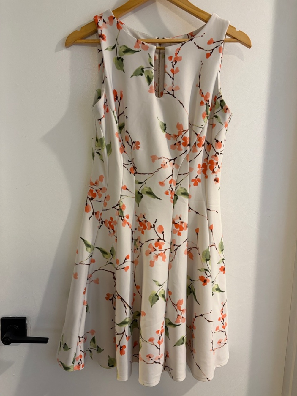 Gabby Skye White Midi Dress with Coral Floral Print size 4